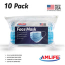 Amlife 10 Pack Face Mask Protective Covering Blue 3-Ply Layer Made in USA Imported Fabric-Serve The Flag 1 image