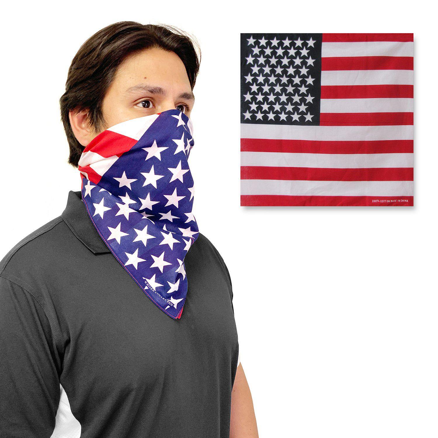 Mechaly 2 Pack USA American Flag Bandannas – 100% Cotton Bulk Wholesale US Bandana