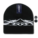 Decky Tribal Design Beanies Caps Hats Knitted Ski Skull Winter Black Charcoal-Serve The Flag 1 image