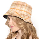 Empire Cove Womens Winter Cozy Plaid Fitted Bucket Hat Brown Pink Warm-Hat/gloves-Empire Cove-Casaba Shop 1 image