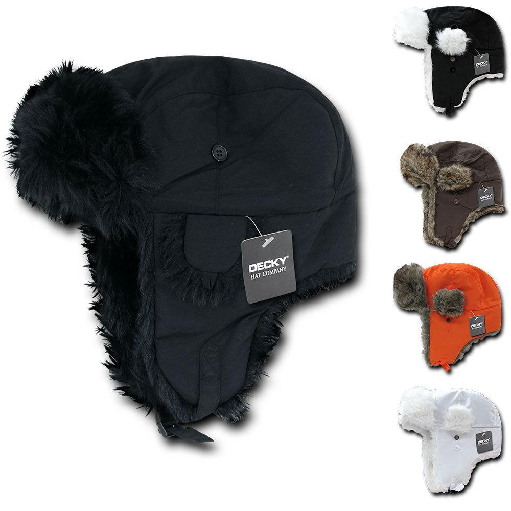 Decky Aviator Bomber Soft Faux Fur Ear Flap Hat Cap Winter Ski Trooper Trapper - Black / Small/Medium