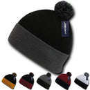 Decky Pom Pom Two Tone Beanies Long Cuffed Tight Stretchy Knitted Ski Caps Hats-Serve The Flag 2 image