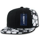 Decky Solid Black Panel Floral Hawaiian Cotton Snapback Flat Bill Caps Hats-Serve The Flag 3 image