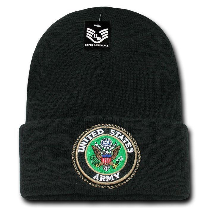 U.S. Military U.S. ARMY NAVY MARINE 3D Emblem Long Beanie Black, Navy,Red Army Gear Knit Hat Cap (SIGNAL CORPS