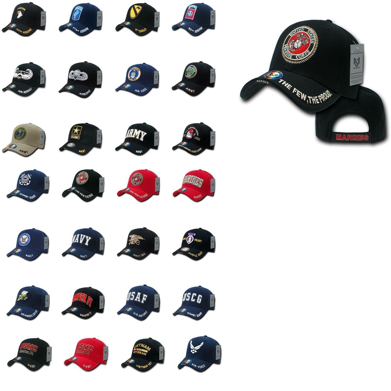 1 Dozen Veteran Military Army Airforce Navy Marines Baseball Hats Caps