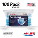 Amlife 100 Pack Face Mask Protective Covering Blue 3-Ply Layer Made in USA Imported Fabric-Serve The Flag 1 image