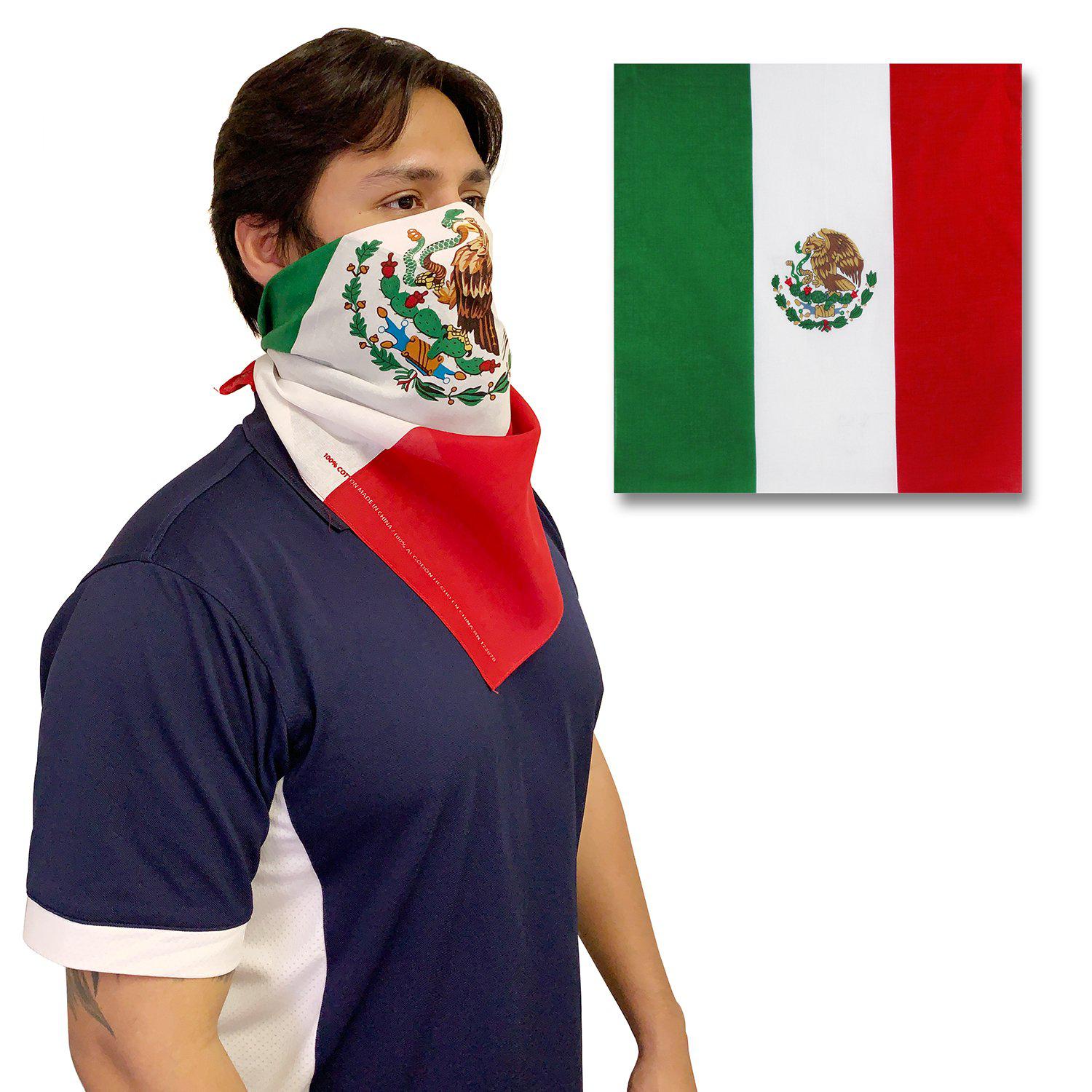 1 Dozen Decky Bandanas Mexico Flag Single Sided 100 Cotton Head Wrap