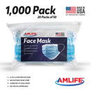 Amlife 1000 Pack Face Mask Protective Covering Blue 3-Ply Layer Made in USA Imported Fabric-Serve The Flag 1 image