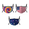 Cute Face Masks 3 / 5 Packs for Kids Child Adjustable Boys Girls Ages 3 to 9 Cotton Poly Washable Reusable 2 Layer Pocket Filter-Serve The Flag