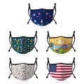 Cute Face Masks 3 / 5 Packs for Kids Child Adjustable Boys Girls Ages 3 to 9 Cotton Poly Washable Reusable 2 Layer Pocket Filter-Serve The Flag