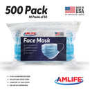 Amlife 500 Pack Face Mask Protective Covering Blue 3-Ply Layer Made in USA Imported Fabric-Serve The Flag 1 image