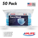 Amlife 50 Pack Face Mask Protective Covering Blue 3-Ply Layer Made in USA Imported Fabric-Serve The Flag 1 image