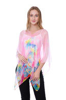 Casaba Womens Floral Sheer Poncho Top Kimono Cover Up-Chiffon Feel Light Wrap-Serve The Flag 3 image