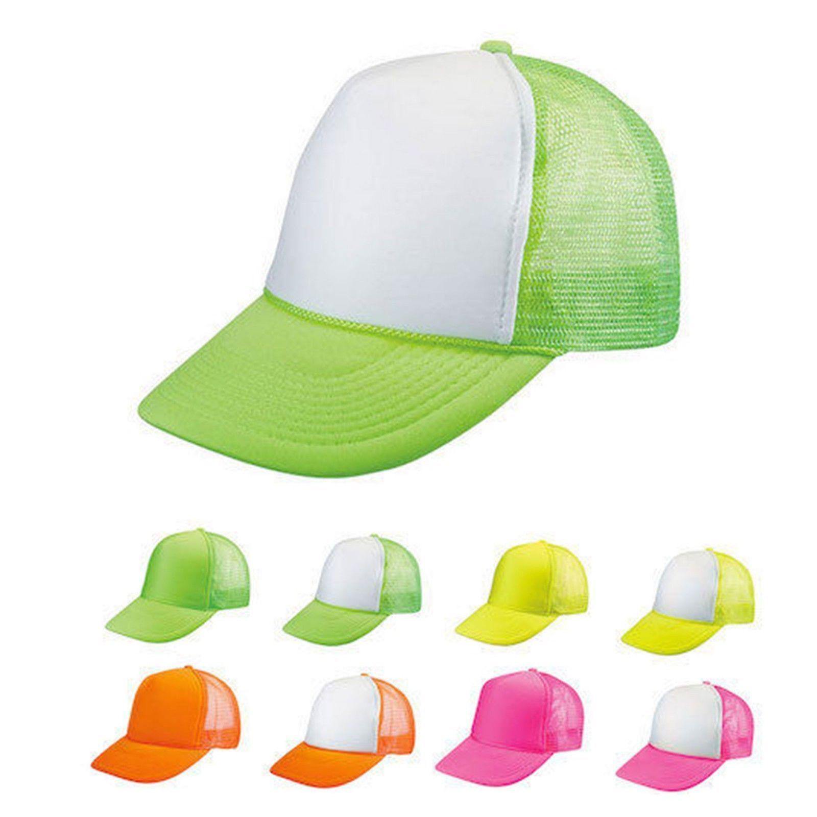 1 Dozen Blank Neon Foam Mesh Trucker Hats Caps Solid Two Tone Wholesal