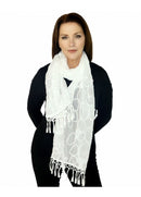 Casaba Womens Elegant Lace Scarves Scarf Shawl Formal Bridal Fringe Sheer Wrap-Serve The Flag 1 image