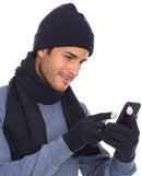 Casaba Winter 3 Piece Set Beanie Hat Scarf Touchscreen Gloves Flat Knit for Men Women-Serve The Flag 22 image