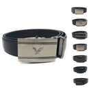 Leather Mens Ratchet Belt Sliding Adjustable Automatic Buckle Cut to Size-Serve The Flag 1 image