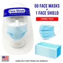 [Combo Pack] 50 Face Mask and 1 Face Shield Blue 3-Ply Mouth Nose Cover-Serve The Flag 1 image