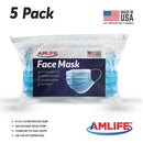 Amlife 5 Pack Face Mask Protective Covering Blue 3-Ply Layer Made in USA Imported Fabric-Serve The Flag 1 image