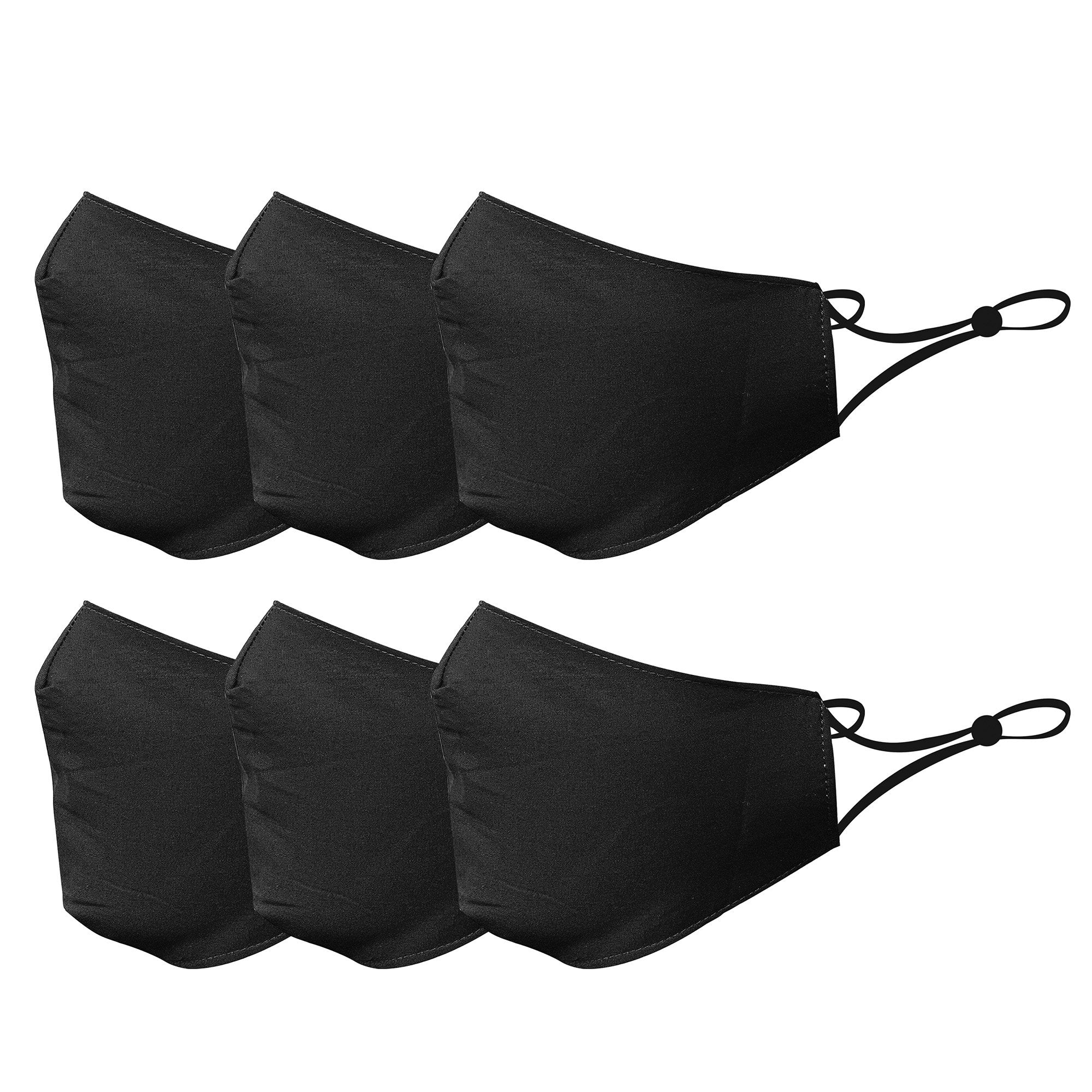 6 Pack Black Cotton Face Mask Cloth Masks for Mouth Nose Washable Reus