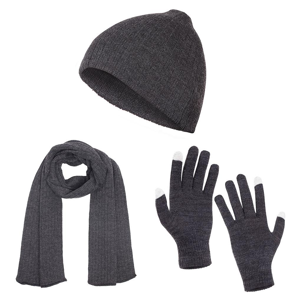 Casaba Winter 3 Piece Set Beanie Hat Scarf Touchscreen Gloves Cable Kn