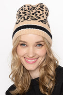 Empire Cove Winter Knit Leopard Striped Beanie-UNCATEGORIZED-Empire Cove-Camel-Casaba Shop 3 image