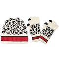 Empire Cove Winter Set Knit Leopard Striped Beanie and Touch Screen Gloves Gift Set-Hat/gloves-Empire Cove-Beige-Casaba Shop