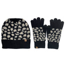 Empire Cove Winter Set Knit Ribbed Leopard Cuff Beanie and Touch Screen Gloves Gift Set-Hat/gloves-Empire Cove-Black-Casaba Shop 1 image