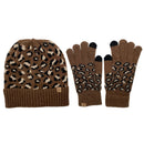 Empire Cove Winter Set Knit Ribbed Leopard Cuff Beanie and Touch Screen Gloves Gift Set-Hat/gloves-Empire Cove-Black-Casaba Shop 2 image