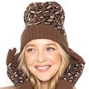 Empire Cove Winter Set Knit Ribbed Leopard Cuff Beanie and Touch Screen Gloves Gift Set-Hat/gloves-Empire Cove-Black-Casaba Shop 11 image