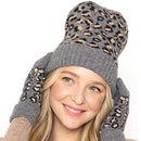 Empire Cove Winter Set Knit Ribbed Leopard Cuff Beanie and Touch Screen Gloves Gift Set-Hat/gloves-Empire Cove-Black-Casaba Shop 16 image