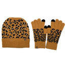 Empire Cove Winter Set Knit Ribbed Leopard Cuff Beanie and Touch Screen Gloves Gift Set-Hat/gloves-Empire Cove-Brown-Casaba Shop 4 image