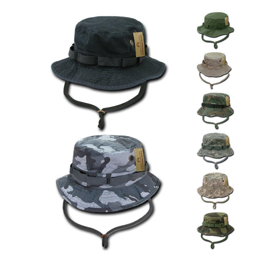 Military Style Boonie Bucket Fishing Hunting Rain Camouflage Hats Caps, Black / XL (7 5/8 - 7 3/4)