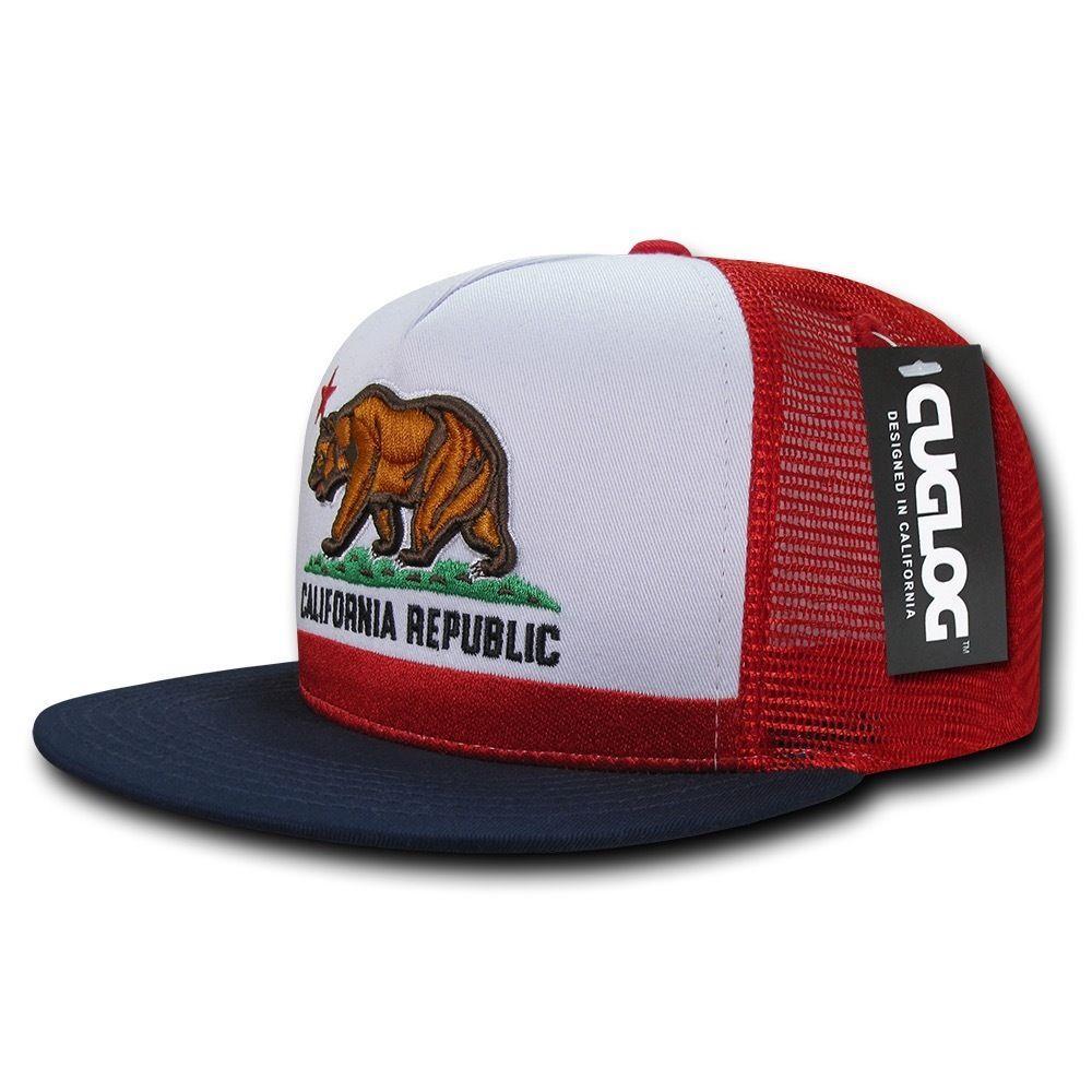 Cuglog California Republic Cal Flag 5 Panel Trucker Caps Hats Cali Bea
