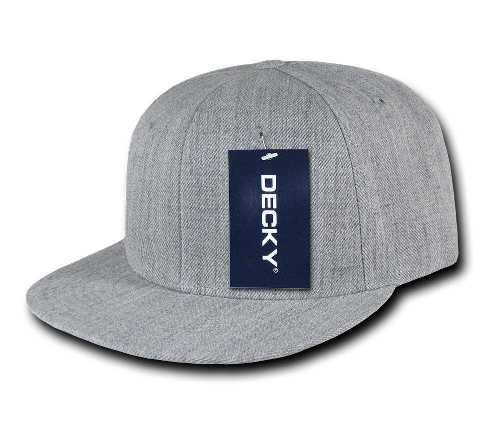 DECKY 6 Panel Flat Bill Trucker Hat - Heather Grey, Acrylic Snapback Cap