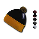 Decky Pom Pom Two Tone Beanies Long Cuffed Tight Stretchy Knitted Ski Caps Hats-Serve The Flag 1 image