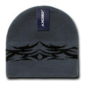 Decky Tribal Design Beanies Caps Hats Knitted Ski Skull Winter Black Charcoal-Serve The Flag