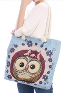 Deluxe Cute Pink Owl Reusable Grocery Shopping Women Totes Bag Rope Handles-Serve The Flag 2 image