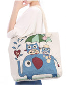 Deluxe Elephant And Owls Reusable Grocery Shopping Women Totes Bag Rope Handles-Serve The Flag 2 image
