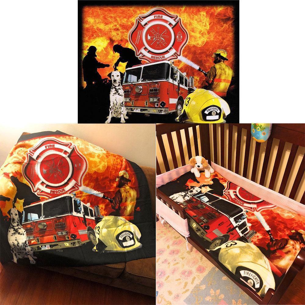 Fireman Throw Firefighter Fire Rescue Firemen Dog Fire Truck 50X60 Throw Soft Fleece