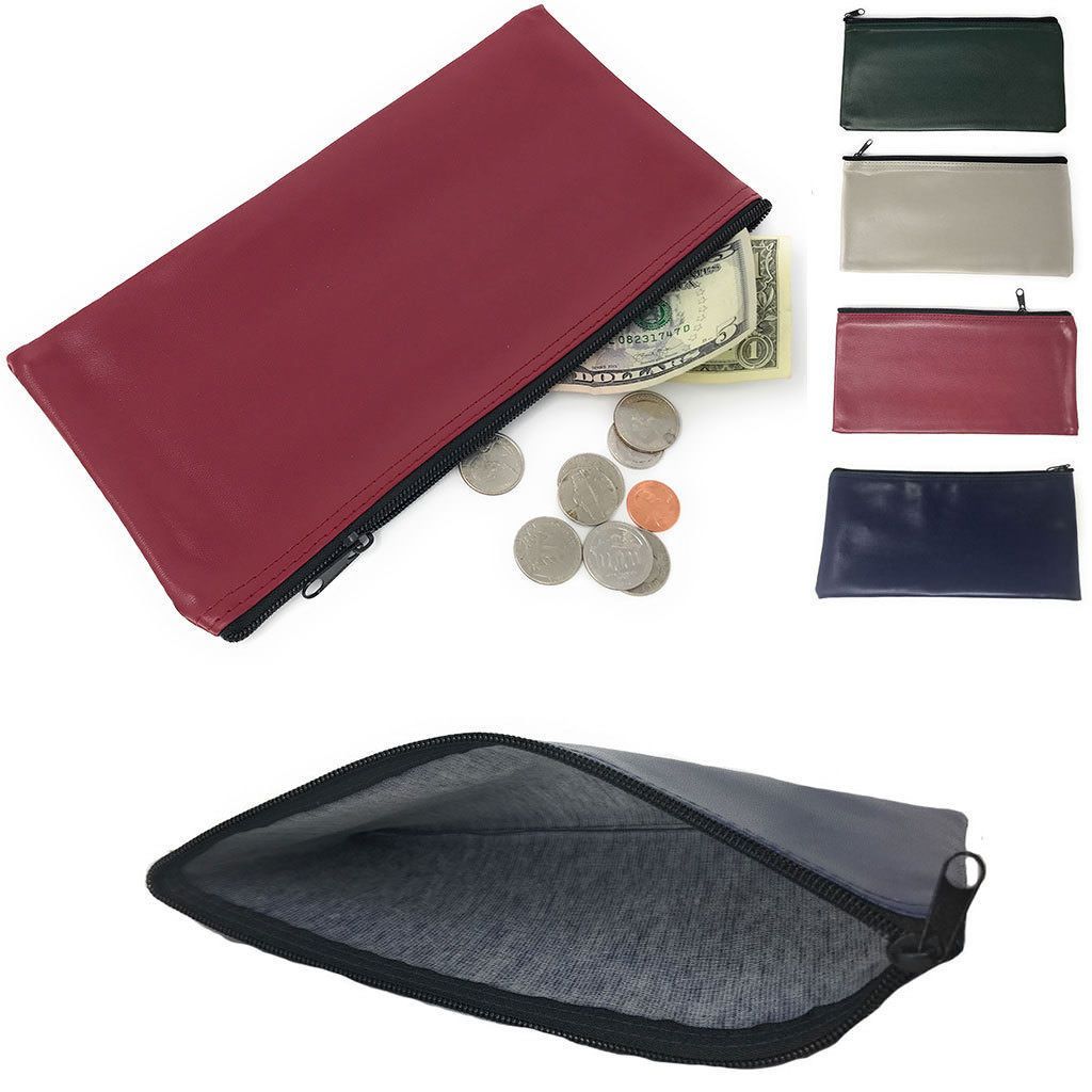 Zippered Bank Bags Deposit Carry Pouch Purse Coins Safe Money Organize